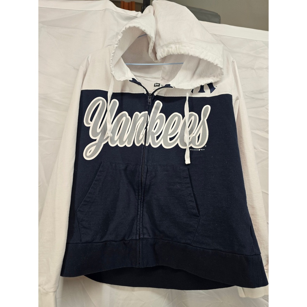 New Era Yankees Baseball Zip Hoodie Sweatshirt XL 1X Navy‎ White